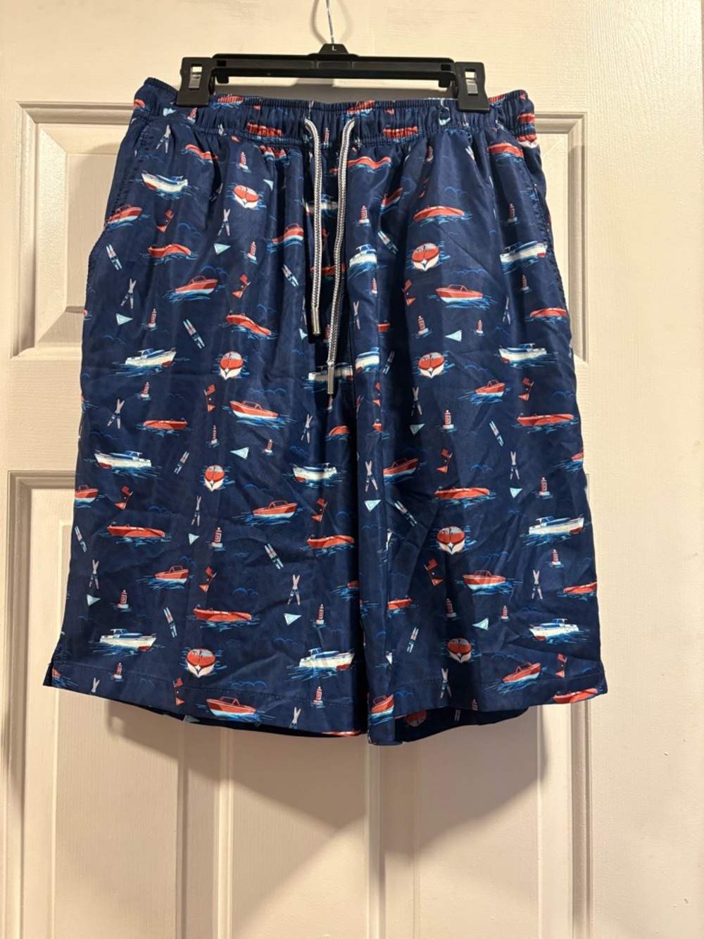 Peter Millar Navy Blue Swim Shorts with Red Boat Print Size Small